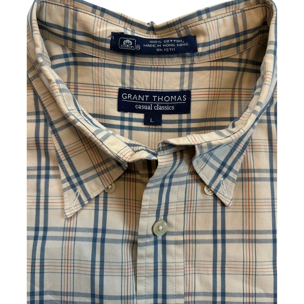 VTG GRANT THOMAS‎ Casual Classics Mens L Plaid Button Down Shirt Long Sleeve